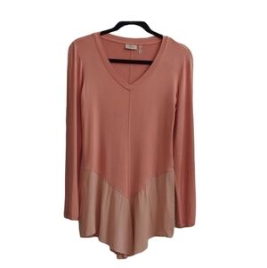 LOGO Lori Goldstein XXS Pink Colorblock Satin Hem Jersey Knit Long Sleeve Top